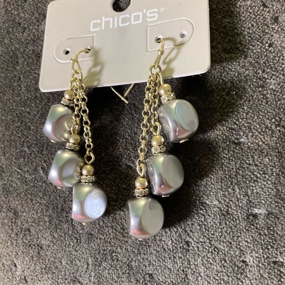 0054-Chico's Gold and Silver Dangle Earrings - Picture 2 of 3